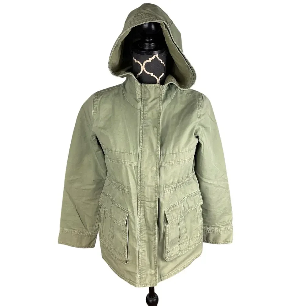 Gap Kids Olive Army Green Hooded Utility Jacket Sz L (10)